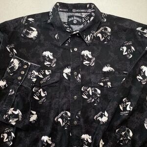Jack Daniels‎ Vintage Old No 7 Logo Shirt XXL Metal Snap Long Sleeve Blac…
